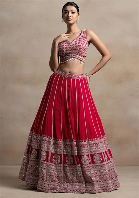 Buy Women Hot Pink Zari Sequin Embellished Lehenga Set With Floral