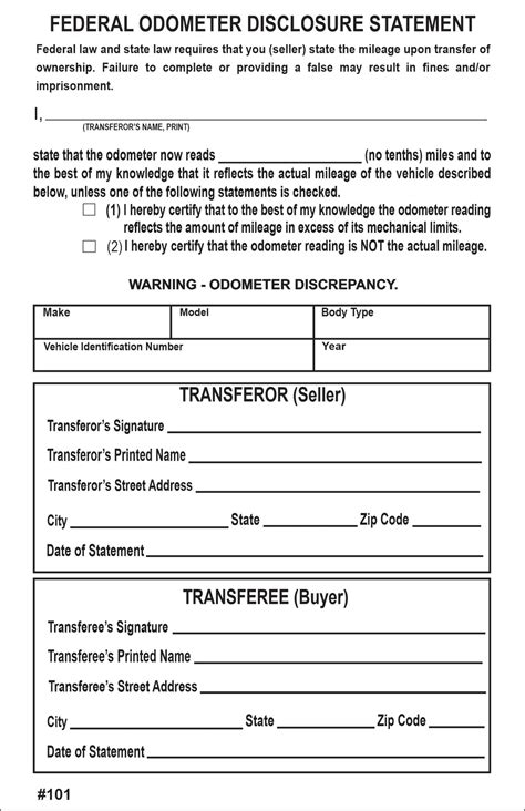Federal Odometer Statement 101 Starr Advertising