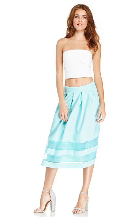 Joa Stripe Lace Pleated Skirt In Turquoise Dailylook