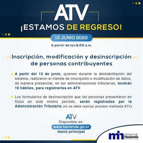 Ministerio Hacienda De Costa Rica On Twitter Atv Estamos De Regreso