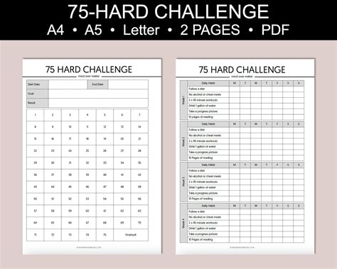 Hard Challenge Printable Hard Printable Hard Etsy Australia