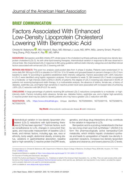 PDF Factors Associated With Enhanced LowDensity Lipoprotein