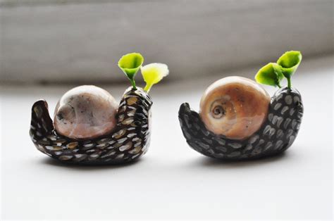 Snails Sideview Polymer Clay Sculptures With Snail Shells Flickr