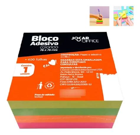 Bloco Adesivo Recado Anotações 76x76mm Neon 400 Folhas MercadoLivre