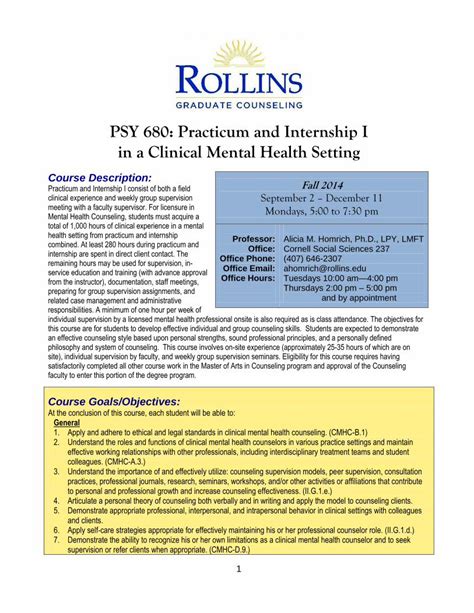 Pdf Psy Practicum And Internship I In A Clinical Mental Psy