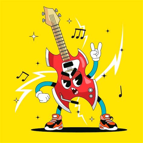 Ilustración de dibujos animados de guitarra eléctrica dibujada a mano