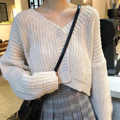 Mica Korean Fashion Long Sleeve 1 Botton Sweater Coat Korean Knitted