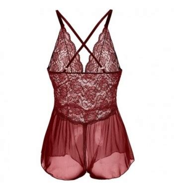 Women Sexy Babydoll Lingerie Sheer Lace Halter Open Crotch Red