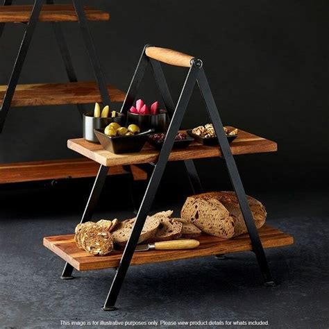 Davis And Waddell Fine Foods Acacia Wood And Iron Three Tier Serving Stand