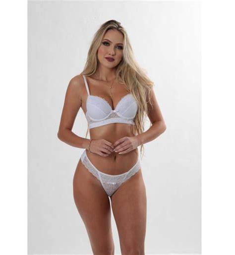 Conjunto de Lingerie Sexy Sensual Luxo Sutiã de Renda e Microfibra