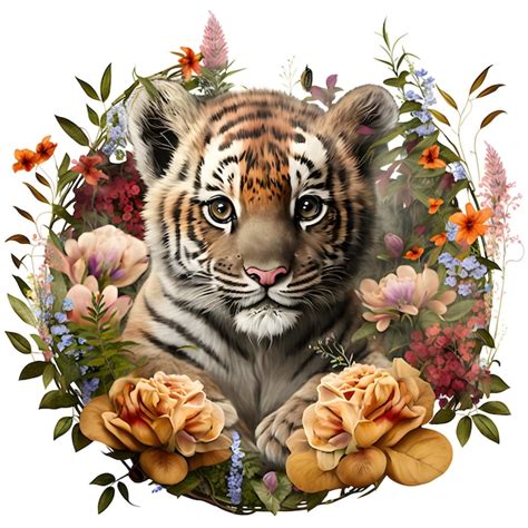 Premium AI Image | A tiger with flowers in it and the word " on it
