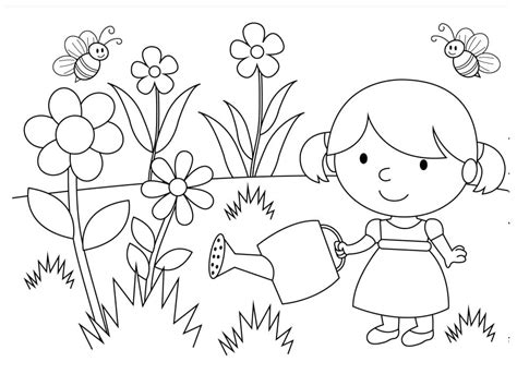 Desenhos De Menina No Jardim De Flores Para Colorir E Imprimir