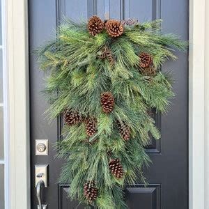 Winter Pine Teardrop Wreath For Front Door Faux Pine Wreath Etsy