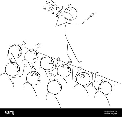 Singer Singing Audience Is Happy Vector Cartoon Stick Figure