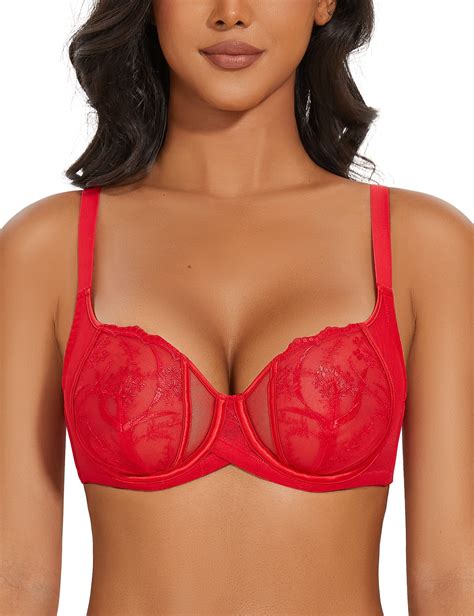 Deyllo Women S Sexy Lace Bra Demi Sheer Mesh Balconette Unlined