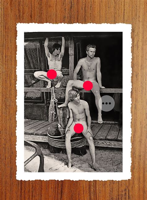 Vintage Male Nude Art Photo Print Naked Men Hanging Out Outdoors Erotic Vintage Photography