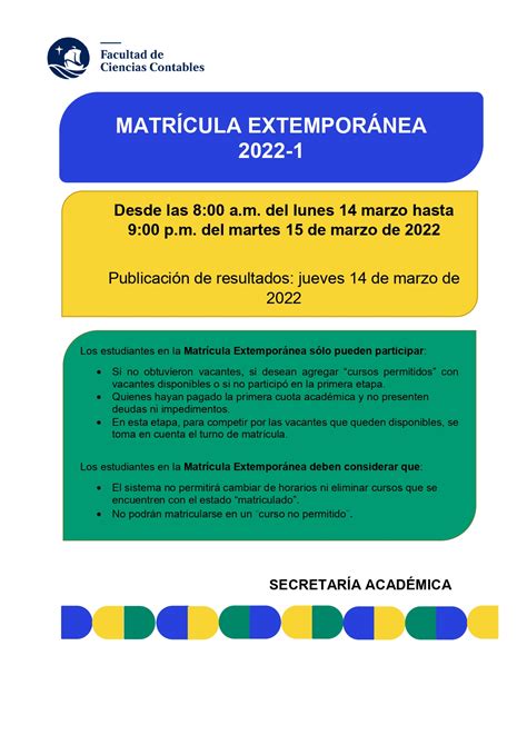 MatrÍcula ExtemporÁnea 2022 1 Facultad De Ciencias Contables Pucp