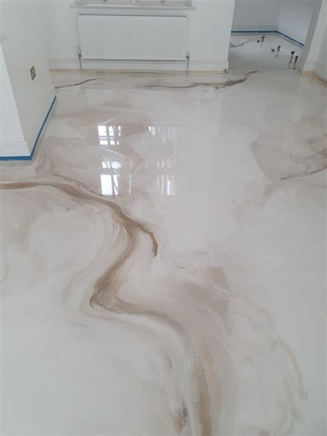 High Gloss White Marble Epoxy Resin Flooring Commercial Storefront Modern Interior Design ...