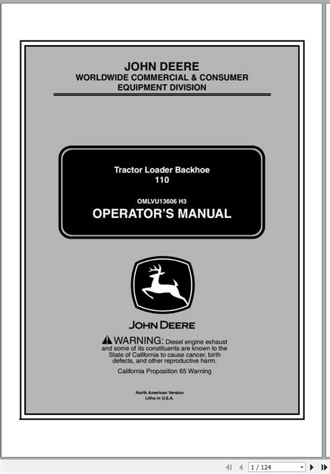 John Deere Loader Backhoe 110 SN 110001 Operator Manual PDF