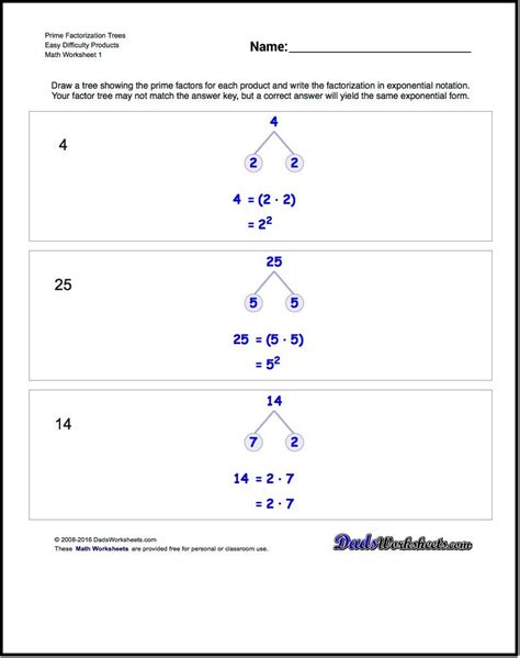 Free Printable Prime Factorization Worksheets