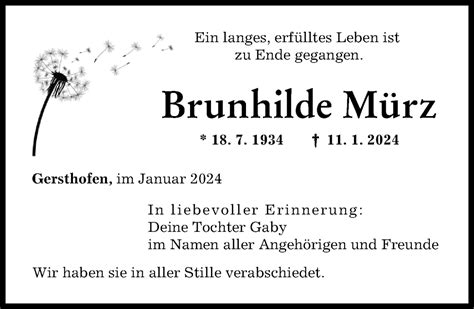 Traueranzeigen Von Brunhilde M Rz Augsburger Allgemeine Zeitung