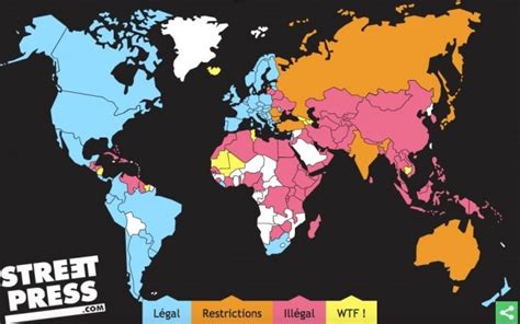 La carte qui vous dit dans quel pays le porno est autorisé ou non