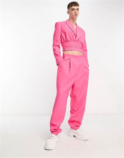 Asos Design Lace Up Suit In Pink Asos