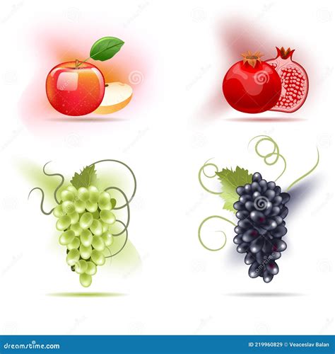 Conjunto De Frutas Granada De Manzana Y Uvas Ilustración Del Vector