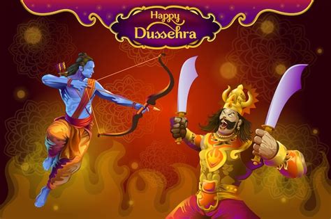 Premium Vector | Dussehra greetings with rama and ravana