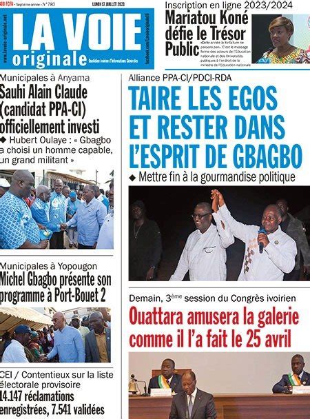 Titrologie 17 Juillet 2023 Revue De La Presse Ivoirienne PPA CI Et