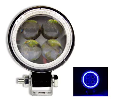 Faro 4 Hyper Led Con Arillo Azul 12w 3 Pulgadas Redondo Ds Meses Sin