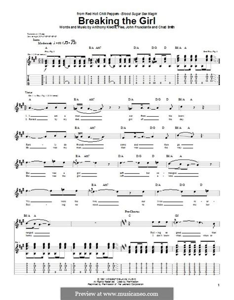 Breaking The Girl Red Hot Chili Peppers By Flea A Kiedis C Smith J Frusciante On Musicaneo
