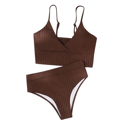 Odeerbi Two Piece Swimsuit For Women Solid Erogenous Bikini Pad Swimwear Beachwear Set