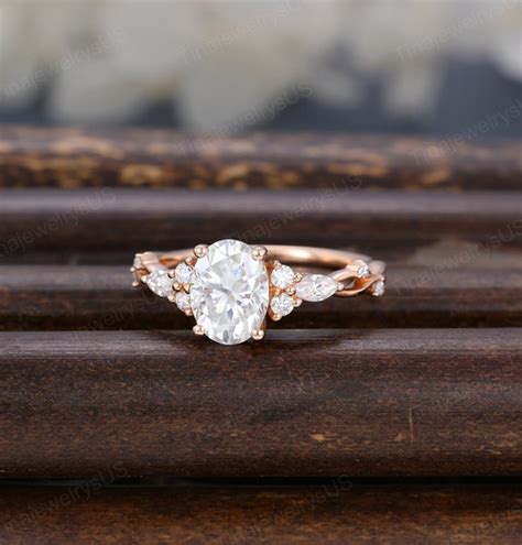 Outlets Stores 2CT Oval Moissanite Engagement Ring Unique Rose Gold