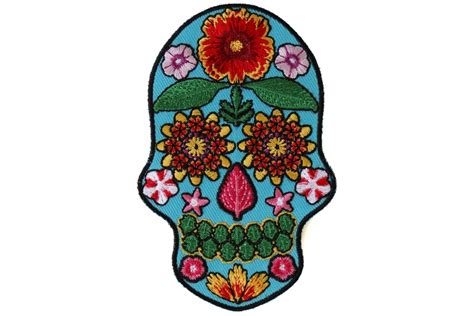 Flower Skull Blue Iron On Patch Thecheapplace