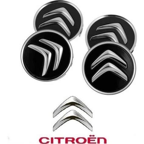 4 x Noir 60MM Citroën Centre De Roue Caches Moyeux Emblème Jante Logo