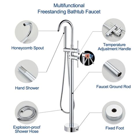 Aquacubic High Flow Bathroom Bathtub Faucet Hot Cold Freestanding Bath