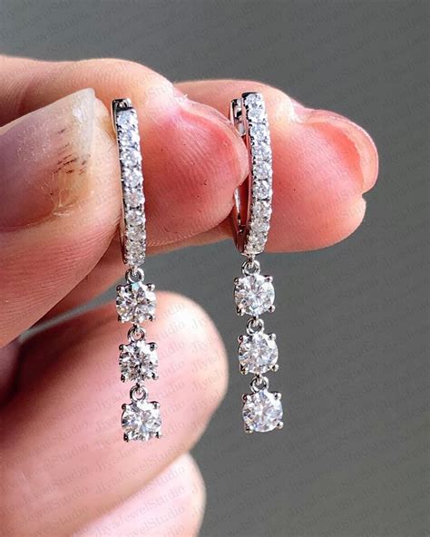 Dangling Moissanite Drop Earrings For Women 925 Sterling Silver