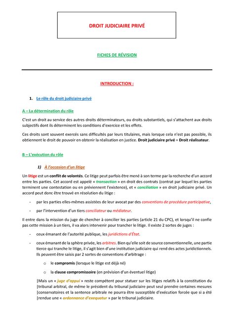 Fiches Djp Cours Droit Judiciaire Priv Droit Judiciaire Priv