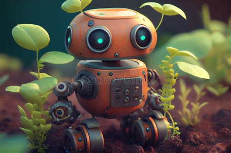 Robot With Green Leaves Ecology Technology Concept Stock Illustration