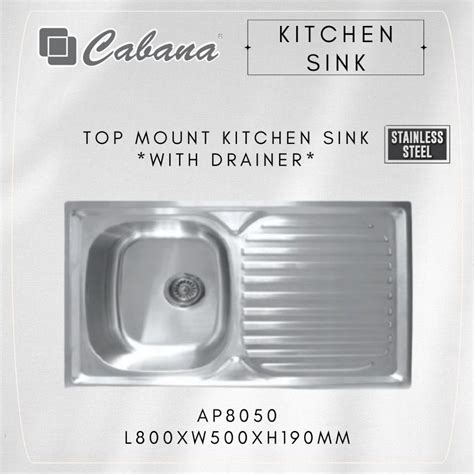 Cabana Top Mount Single Bowl Stainless Steel Kitchen Sink Dapur