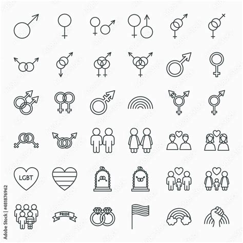 Gender Sex Line Icons Set Vector Thin Outline Lgbt Symbols Stock