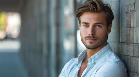 Premium Photo | A handsome young man with light brown hair and green ...