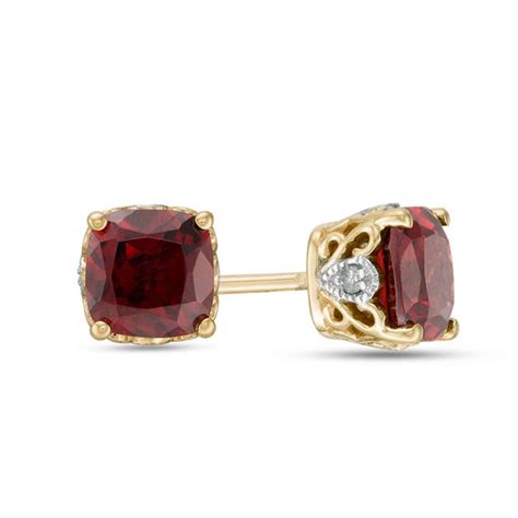 5 0mm Cushion Cut Garnet And Diamond Accent Filigree Vintage Style Stud