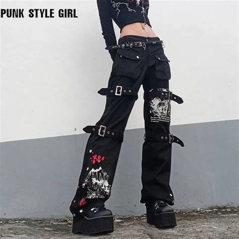 Gothic Emo Alt Cargo Pants Techwear Hippie Baggy Jeans Mom Goth Punk Black Denim Trousers Cyber