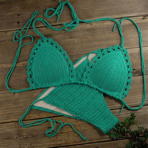 Handmade Crochet Bikini Set Cotton Push Up Womens Sexy Swimwear Beach