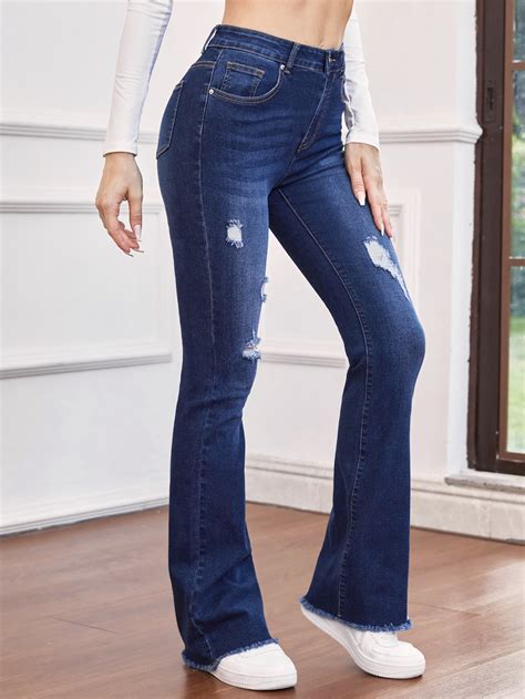 Shein Frenchy Jeans De Pierna Amplia De Talle Alto Desgarro Ribete