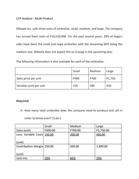 Lecture Notes Cvp Analysis Multi Product Cvp Analysis Multi