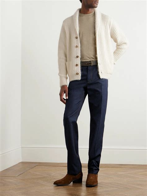 Tom Ford Shawl Collar Ribbed Wool Silk And Mohair Blend Cardigan