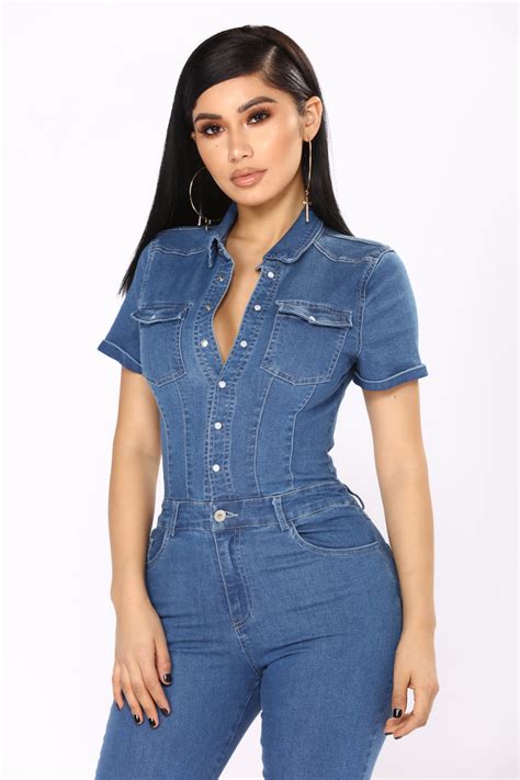 Auto Shop Denim Jumpsuit Medium Wash Fashion Nova Jumpsuits